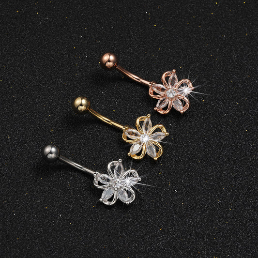 Popular Light Luxury Zircon Flower Navel Stud